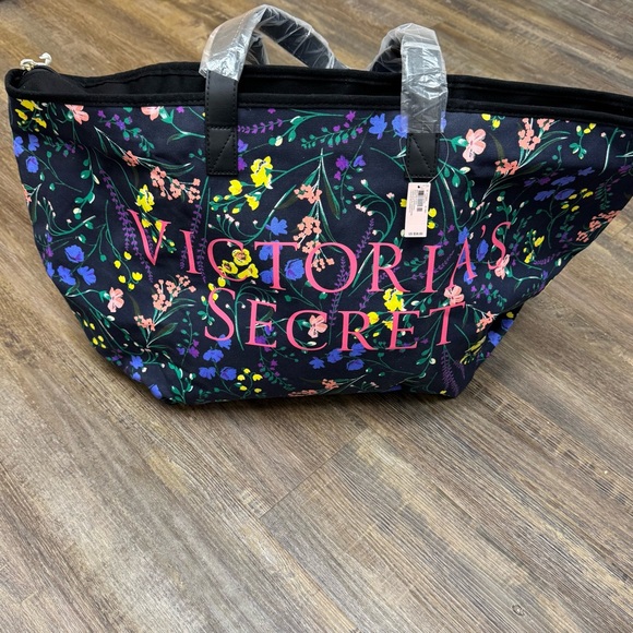 Victoria's Secret Handbags - Victoria's Secret Black Tote with Floral Design